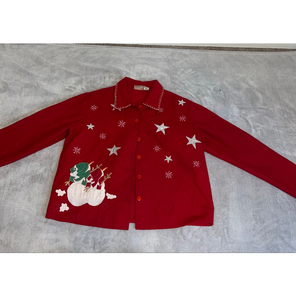 Women's VINTAGE WOOL blend Red Christmas Cardigan M